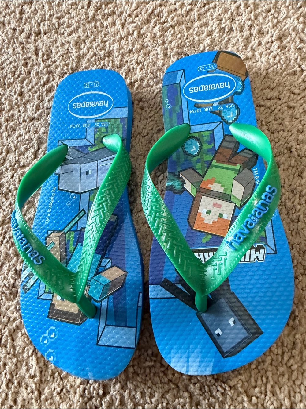 Havaianas Kids Blue & Green Minecraft Flip Flops